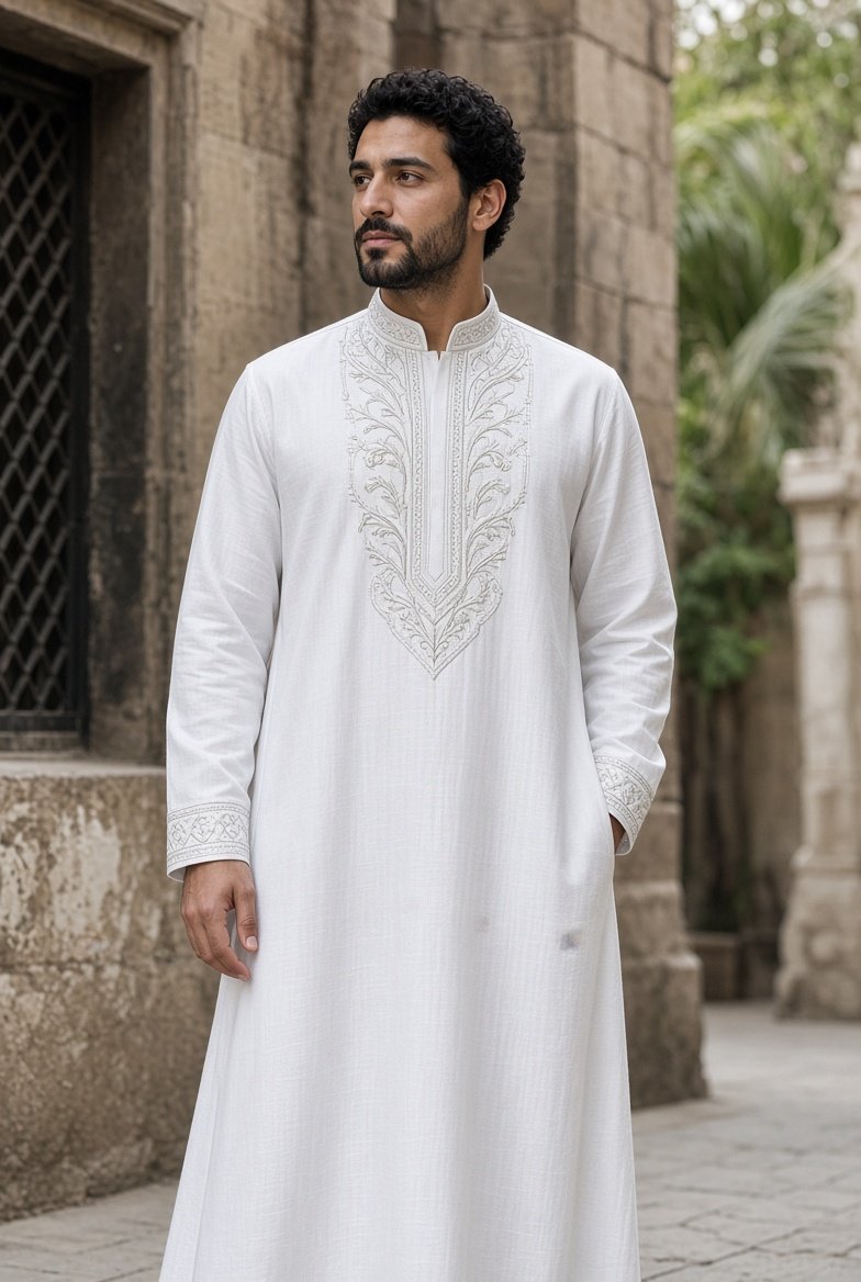 White Embroidered Thobe