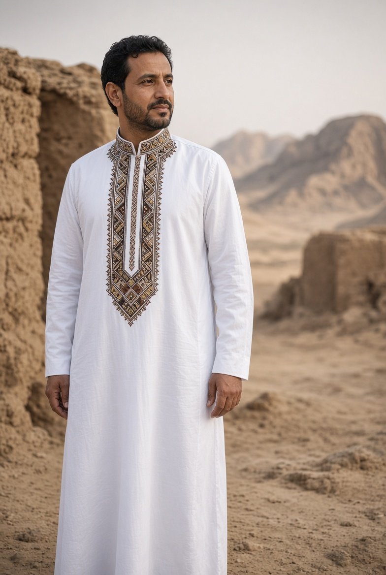 White Gold Embroidered Thobe